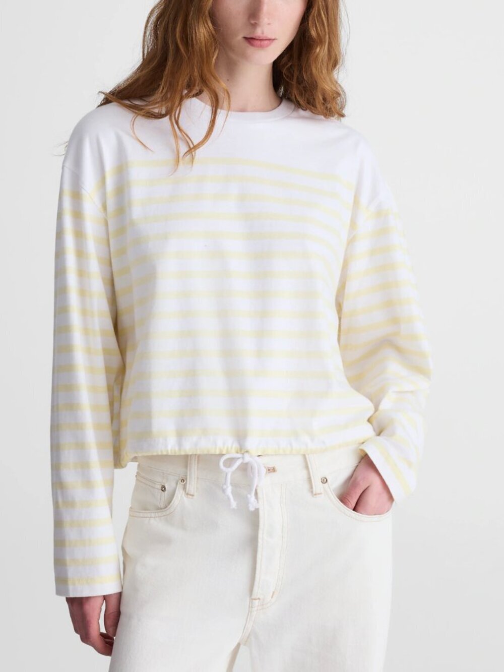 Madewell Perfect Boxy Tie Waist Allday Jersey Tee Striped Yellow Size S NWT